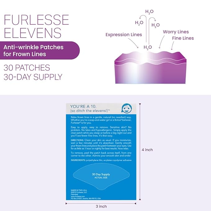 Elevens Wrinkle Patches, Overnight Wrinkle Patches for Frown Lines, Non-Invasive Anti-Wrinkle Patches, Anti-Aging Skincare, 30 Patches, 30-Day Use
